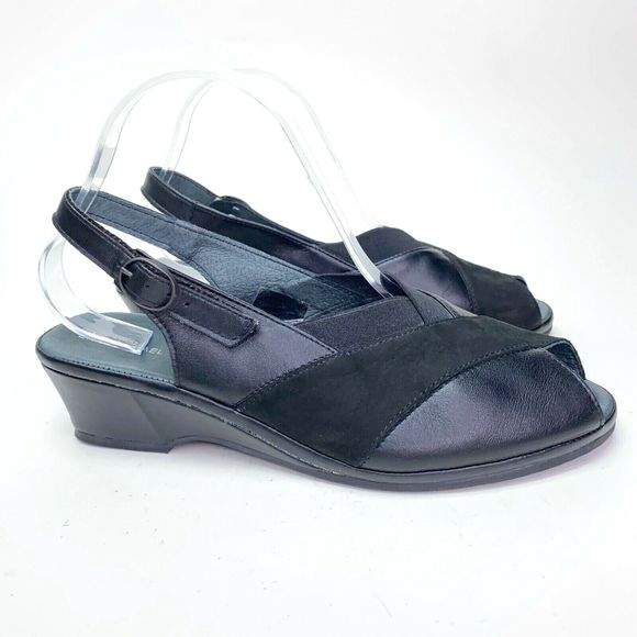 Eric Michael Womens Size US 10 EU 40 Black Leather Cross Slingback Strap Sandals - Picture 1 of 9